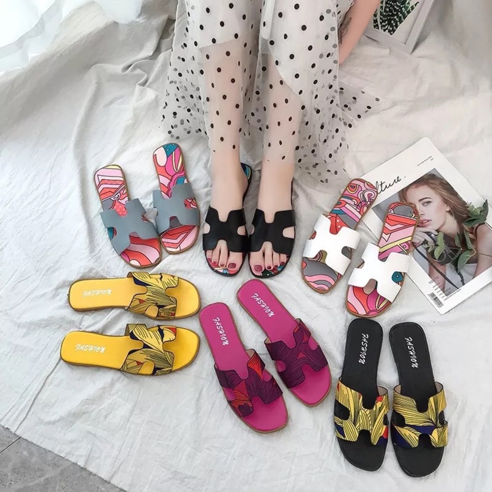 LADIES FASHION PU LEATHER FLAT SLIPPERS